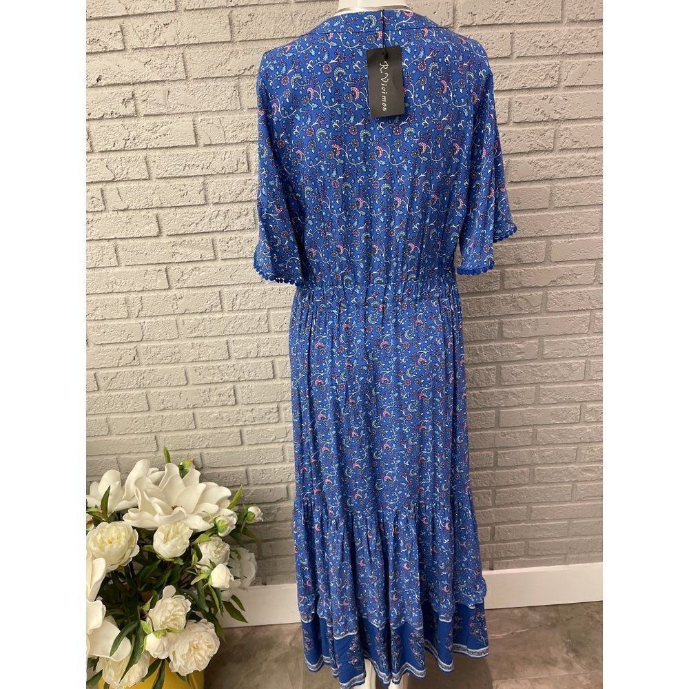 R. Vivimos Blue Floral Print Boho Maxi Dress Size 12/14 - Picture 8 of 10